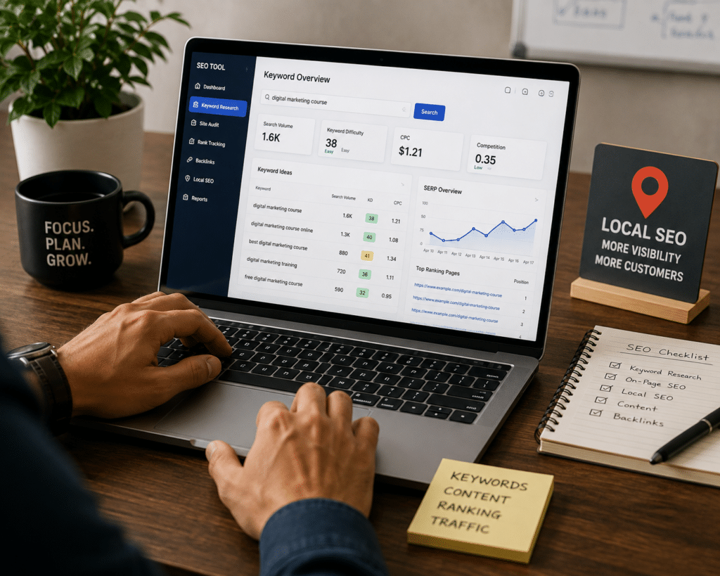 SEO keyword research tool used in digital marketing training for business owners