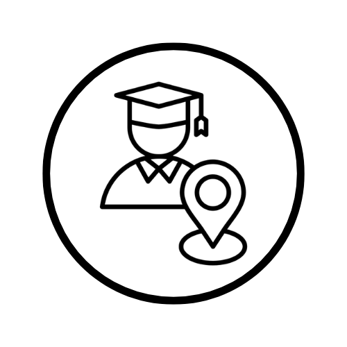Placement support icon showing graduate with location pin